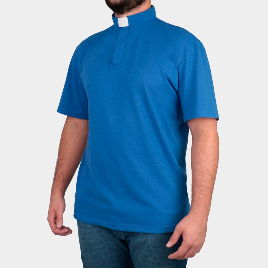 Camisa Polo Clerical Manga Curta Azul Royal